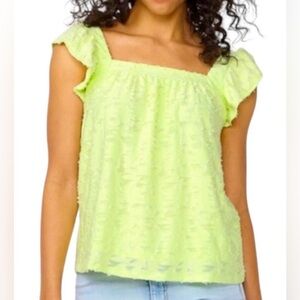 LC Lauren Conrad Illusion Green Ruffle Sleeve Tank Top Ruffle Size XXL NWT